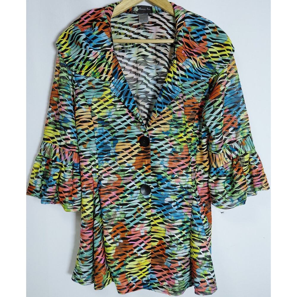 Damee, Inc Damee Button-Up Jacket Abstract 3/4 Sleeve Women Size M